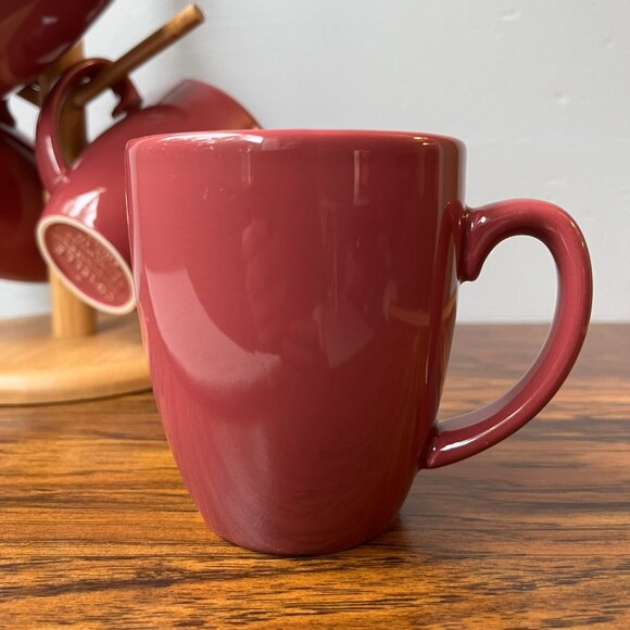 4 Stoneware Coffee Mugs Corelle Coordinates Burgundy Berry Solid Red 12 oz - Picture 4 of 13